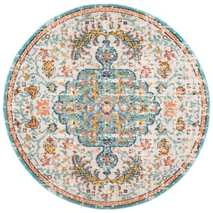 Madison Grey/Light Blue 11 ft. x 11 ft. Border Geometric Floral Medallion Round Area Rug