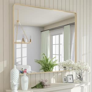 40 in. W x 36 in. H Rectangular Aluminum Alloy Framed and Tempered Glass Wall Bathroom Vanity Mirror in Brushed Gold