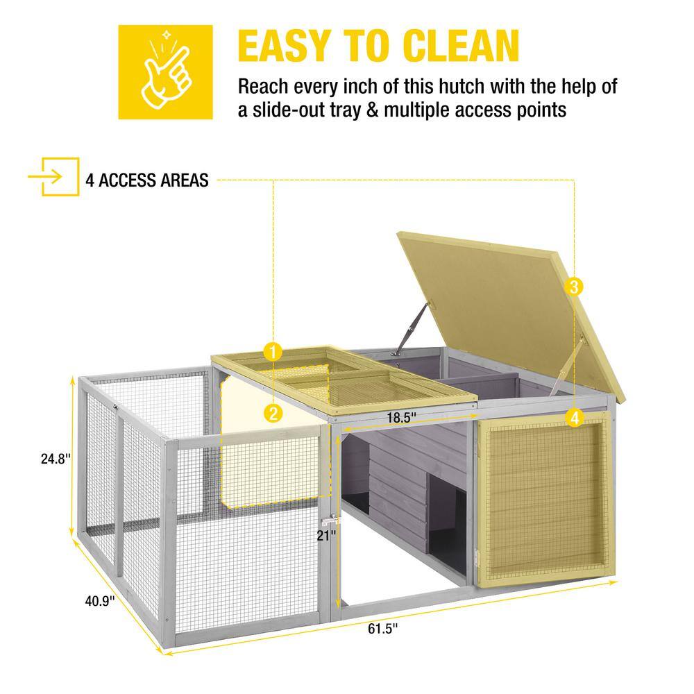 Gray Wooden Outdoor Hutch with Mesh Panels for Small Animals