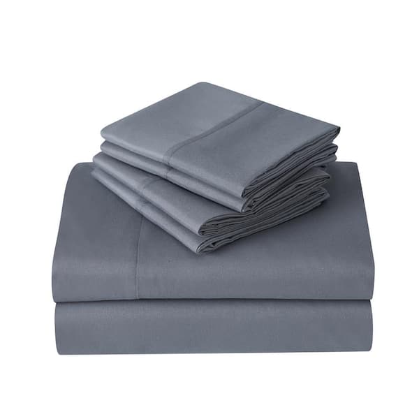 2000TC 6-Piece Charcoal Grey Solid Cotton Blend Queen Sheet Set