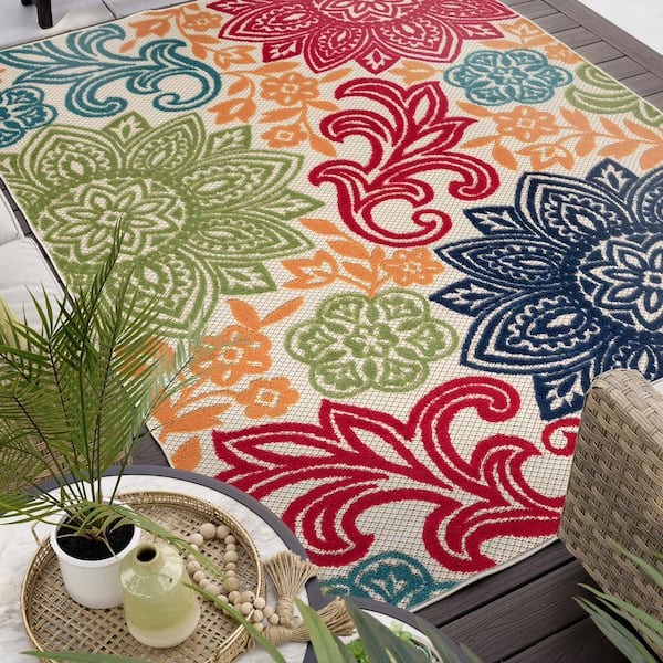 GDF Studio Dimitra Outdoor Modern Scatter Rug, Turquoise and White 