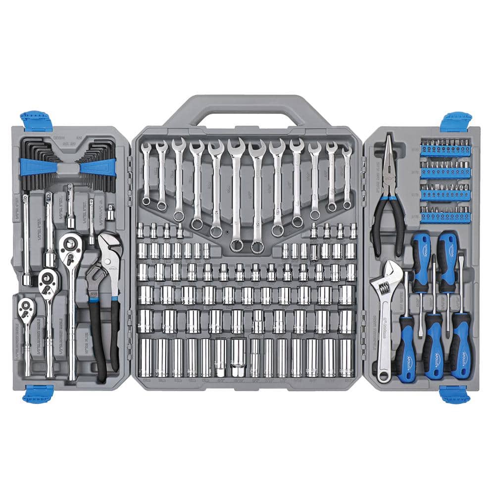 Apollo 1/4 in., 3/8 in. and 1/2 in. Drive Mechanics Tool Set (163-Piece)  DT0002 The Home Depot
