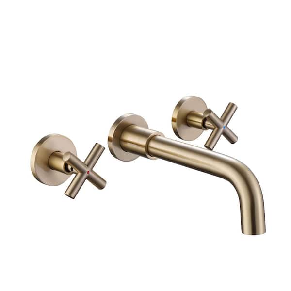 Aurora Decor Amo Wall-Mount Double-Handle Bathroom Faucet with Rough-in Valve in Brushed Gold