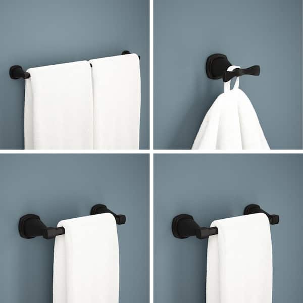 Stryke 4-Piece Bathroom Hardware Set 24 in. Towel Bar, Toilet Paper Holder, Hand Towel Holder, Hook in Matte Black
