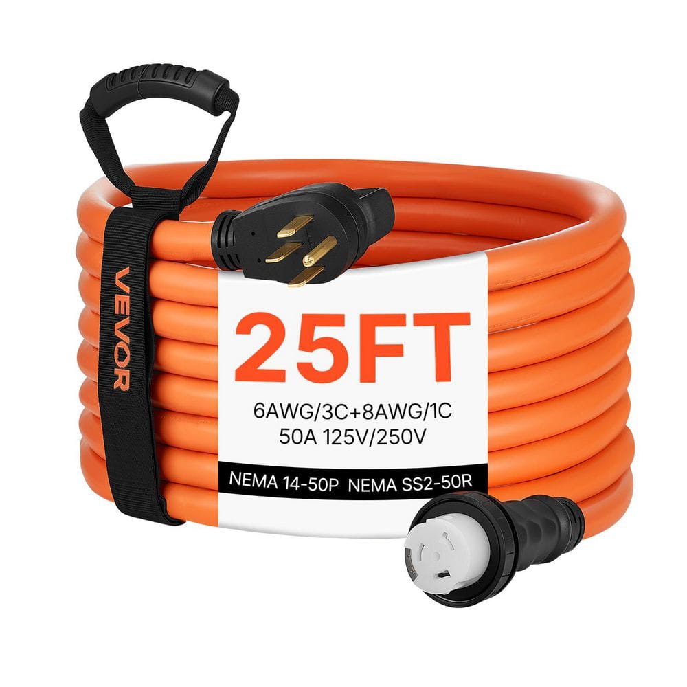 25 Ft. 50 Amp Generator Cord, 125/250V RV Power Cord NEMA 14-50P to SS2-50R, 6AWG/3 + 8AWG/1 Generator Extension Cord price history on PriceWatchPro