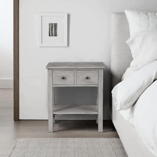 HOME IMPORTS EMPORIUM Natural Gray 2 Drawer 24 in. W Nightstand with Sturdy Hardware and Ample Storage