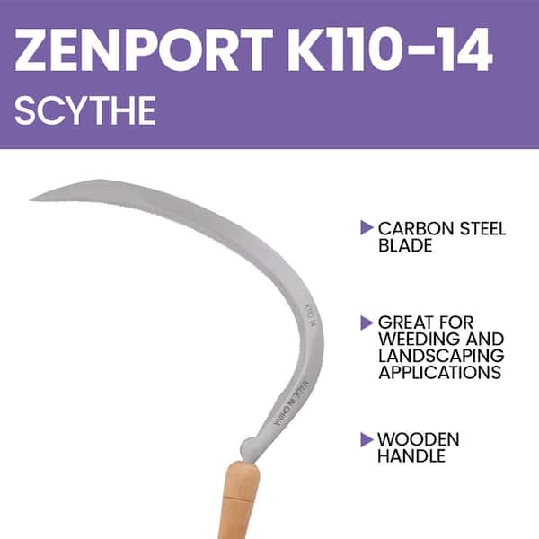 Zenport Landscape Scythe with Serrated Curved Blade, 14 in