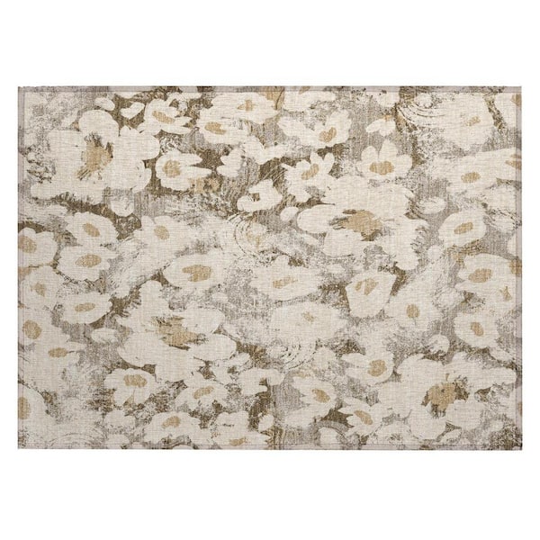 Khaki 2 ft. x 3 ft. Woven Floral Rectangle Indoor/Outdoor Area Rug