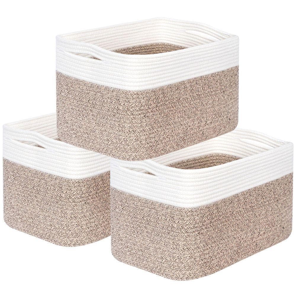 Brown 15 in. x 10 in. Cotton Decorative Basket Set of 3 Z0BG3SWY73