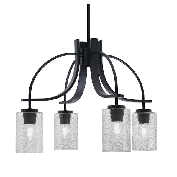 Unbranded Olympia 15.75 in. 4-Light Matte Black Downlight Chandelier Smoke Bubble Glass Shade