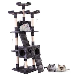 67 in. Gray Multi-Level Cat Tree Tower Kitten Condo House
