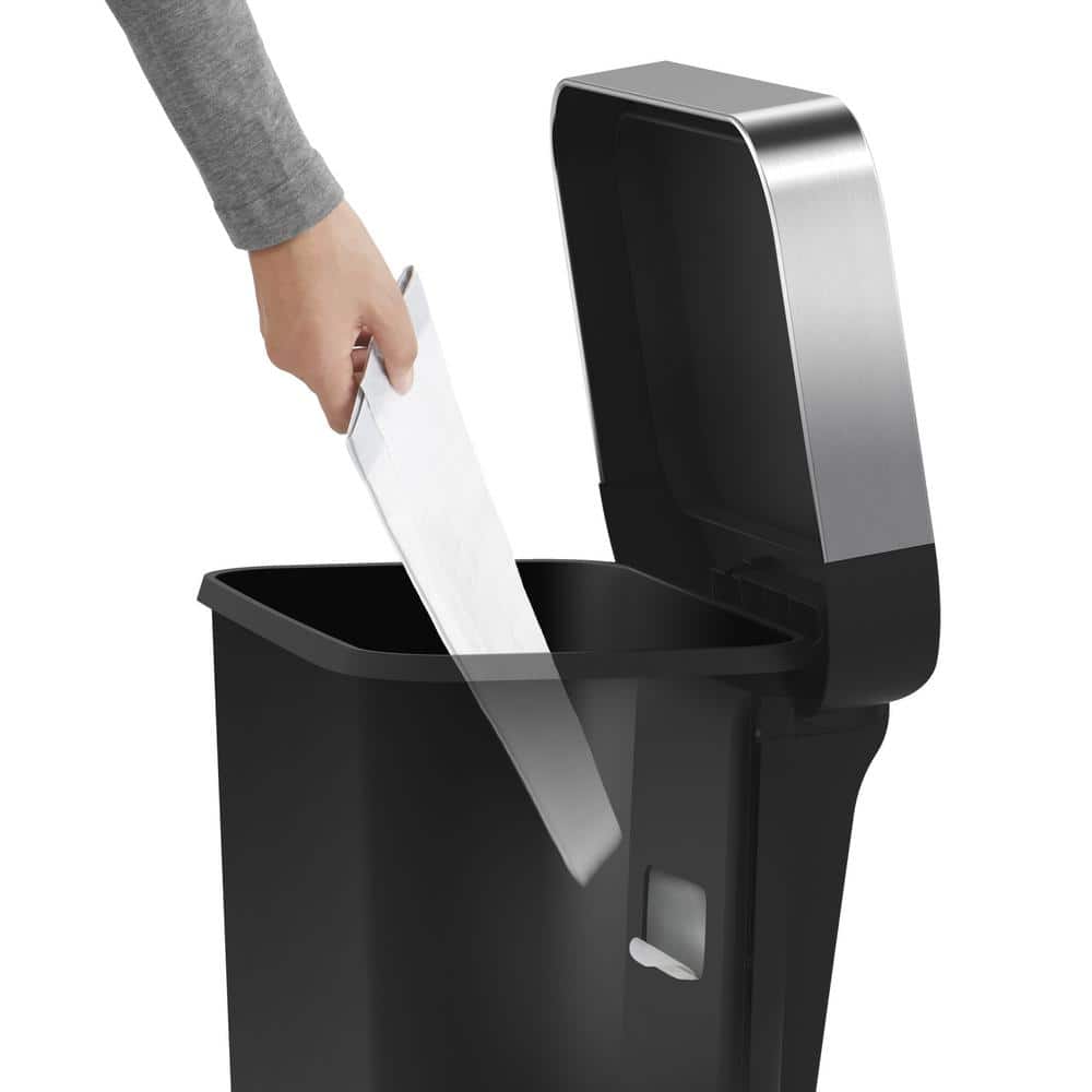 Black Plastic Rectangular Step Trash Can with Silent-Close Lid
