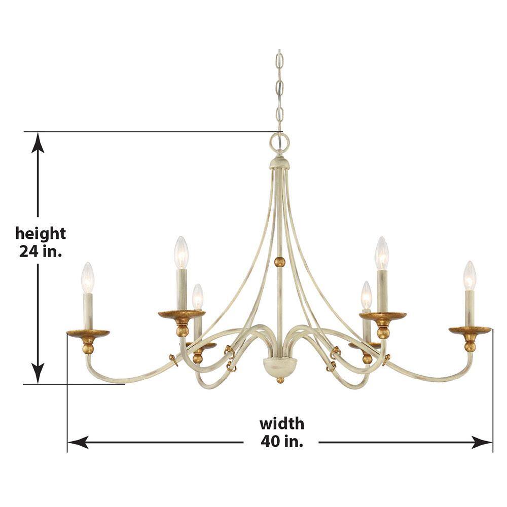 Farmhouse White and Gold Leaf 6-Light Chandelier