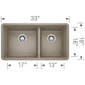 PRECIS Undermount Granite Composite 33 in. 60/40 Double Bowl Kitchen Sink in Truffle