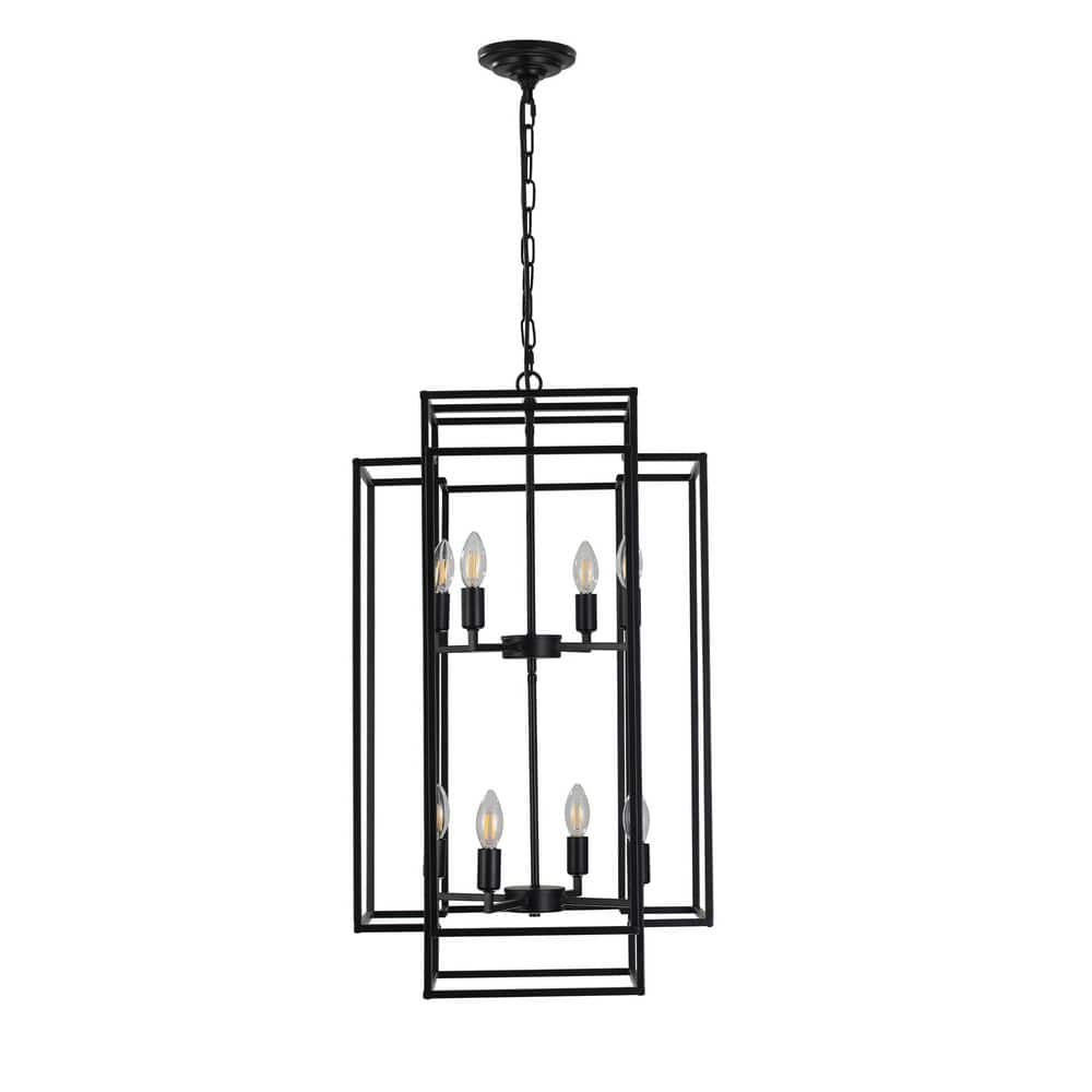 8-Light Matte Black Farmhouse Chandelier Light Fixture with Geometric Caged Metal Shade price history on PriceWatchPro