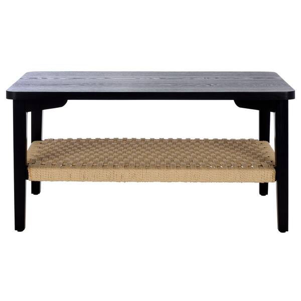 SAFAVIEH Dino 38 in. Black/Natural Rectangle Wood Coffee Table