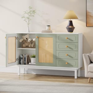 Alan Mint Green Wood 47 in. Sideboard Buffet Cabinet with Rattan Doors, Storage Drawers for Dining Room Kitchen