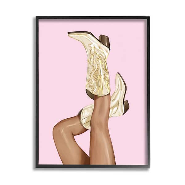 Pink Country Cowgirl Boots Design By Ziwei Li Framed People Art Print 30 in. x 24 in.