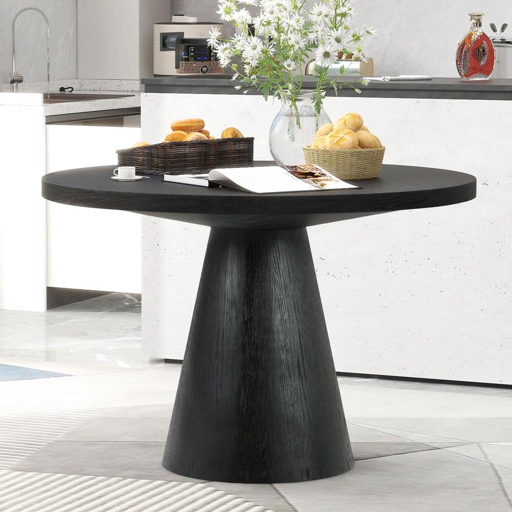 Black Wood Top 44 in. Frustum Pedestal Dining Table Seat-4