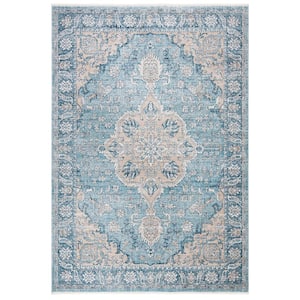 Victoria Blue/Gray 5 ft. x 8 ft. Floral Border Area Rug