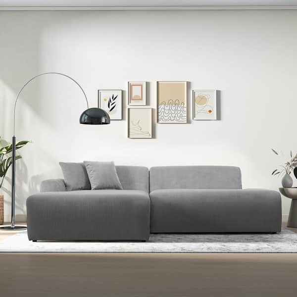 Ashcroft Furniture Co Delphine 101.6 in. Square Arm 2-piece L Shaped Corduroy Fabric Left Sectional Sofa in. Light Gray