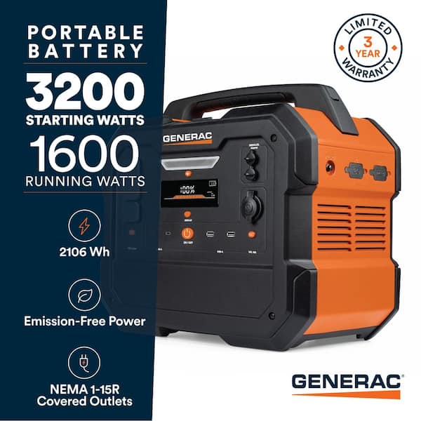 1600W Output / 3200 Peak 2106Wh Portable Battery Power Station with Push Button Start and Solar Charging - GB2000