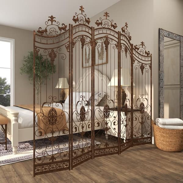 Litton Lane 7 ft. Bronze 5 Panel Hinged Foldable Arched