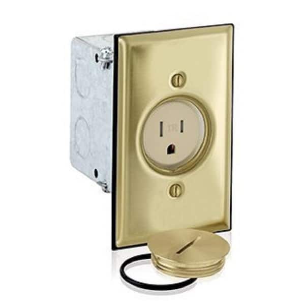 15 Amp 125 V Tamper Resistant Single Outlet/Receptacle, Ivory/Brass (1-Pack) 5249-TFB