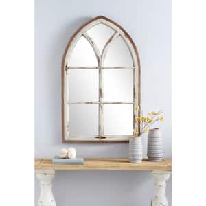51 in. x 32 in. Window Pane Inspired Arched Framed White Wall Mirror with Arched Top and Distressing