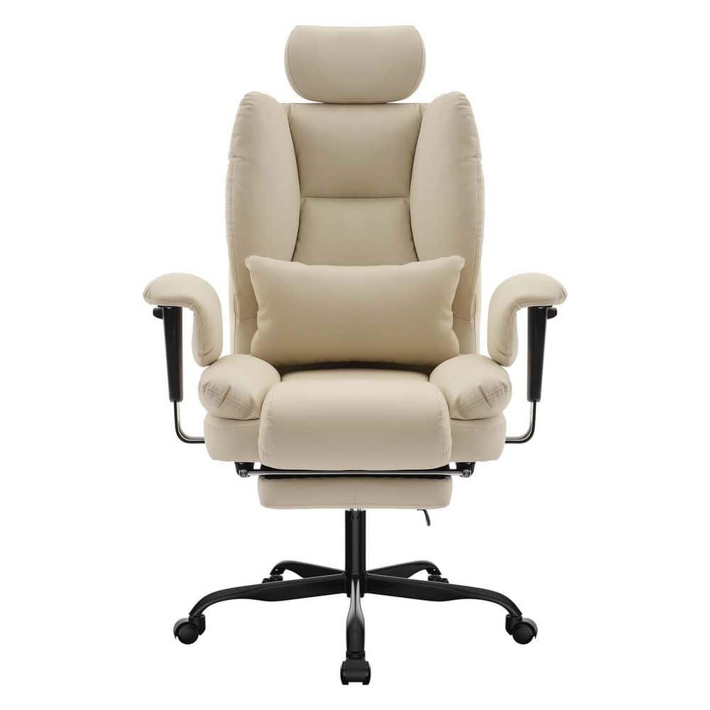 PU Leather High Back Office Chair Executive Ergonomic Computer Chair Big and Tall Desk Chair w/Lumbar Support in Beige - Thumbnail 3