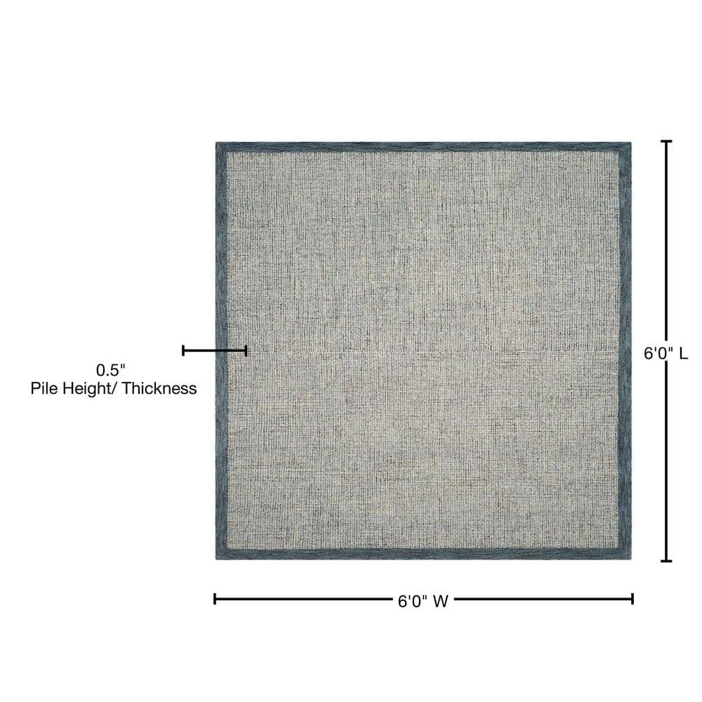 Navy and Ivory Handmade Wool Abstract Square Rug