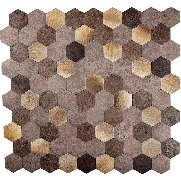 Apollo Tile Hexagon Gold Beige 4 in x 5 in Honed Metal Peel and Stick Tile Sample