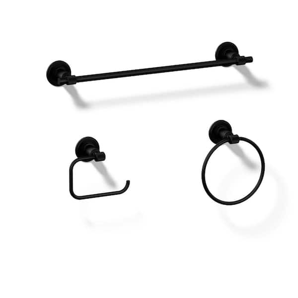Torrington 3-Piece Bath Hardware Set with Hand Towel Holder, Towel Bar, and Toilet Paper Holder in Matte Black