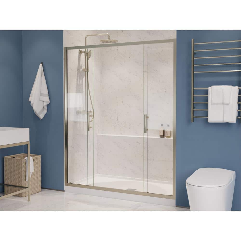 Brushed Nickel Framed Sliding Shower Door with Tempered Glass