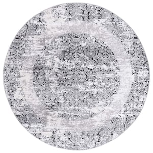 Amelia Grey/Charcoal 7 ft. x 7 ft. Abstract Gradient Distressed Round Area Rug