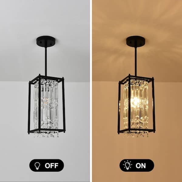 Jasslynn 60 Watt 1 Light Black Nickel Luxury Pendant Light with Rectangle Crystal Glass Shade for Kitchen Living Room