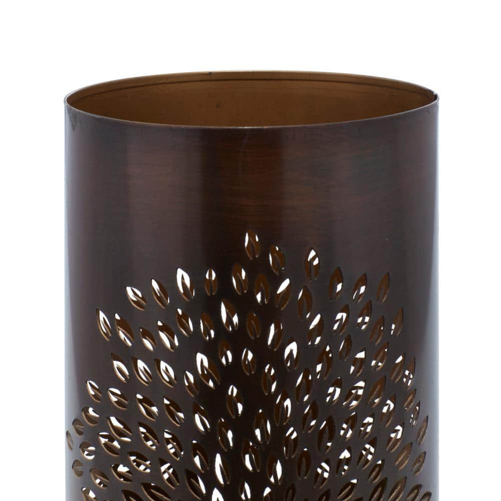 Copper Tree Decorative Leaves Cylinder Lantern Set of 3