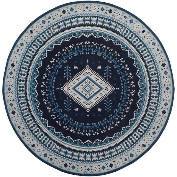 SAFAVIEH Classic Vintage Navy/Light Blue 6 ft. x 6 ft. Round Border Area Rug