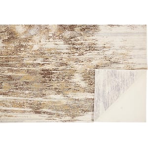 Frida Ivory/Warm Brown 10 ft. x 14 ft. Distressed Polyester Area Rug