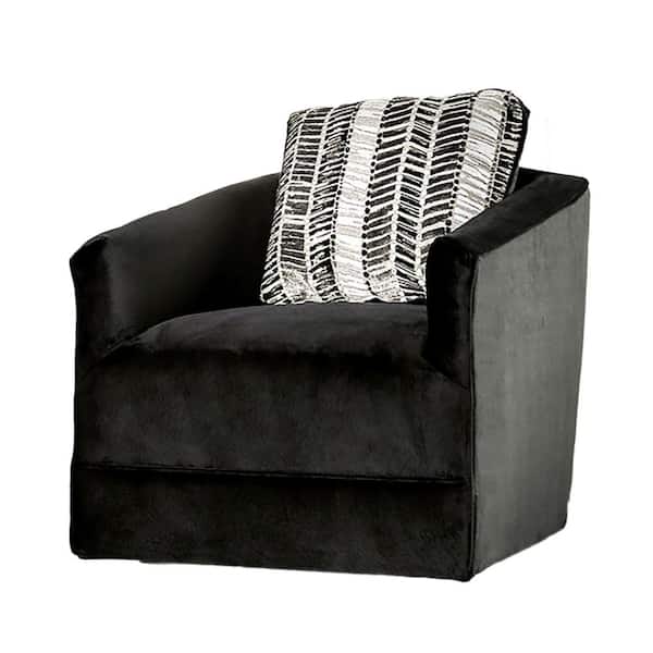 Venetian Worldwide Modbury Black Faux Velvet Swivel Chair