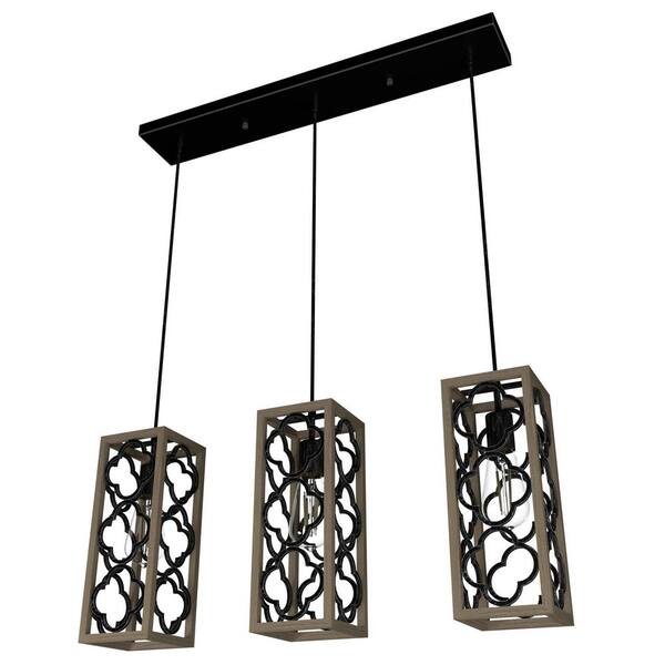 Hunter Gablecrest 3 Light French Oak Linear Chandelier with Metal Shades Kitchen Light