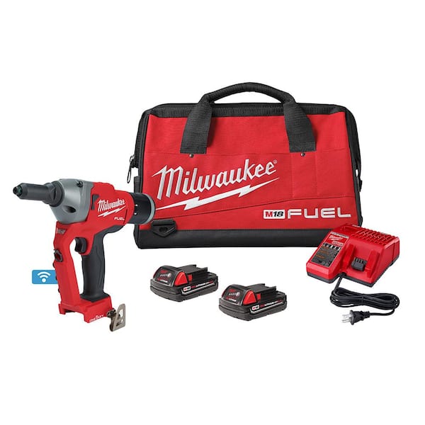 Milwaukee M18 FUEL ONE-KEY 18-Volt Lithium-Ion Cordless Rivet Tool Kit with (2) 2.0Ah Batteries