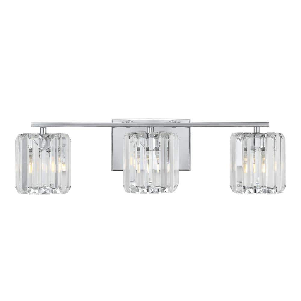 23" Chrome Crystal Cut Embellished Bath Vanity Light