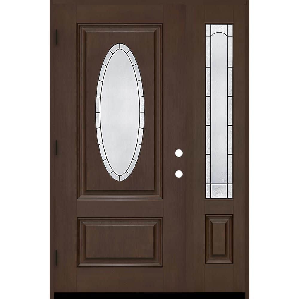 Regency 53 in. x 80 in. 3/4L Oval Empire Glass RHOS Hickory Mahogany Fiberglass Prehung Front Door w/14in-Full SL 4-9/16 price history on PriceWatchPro