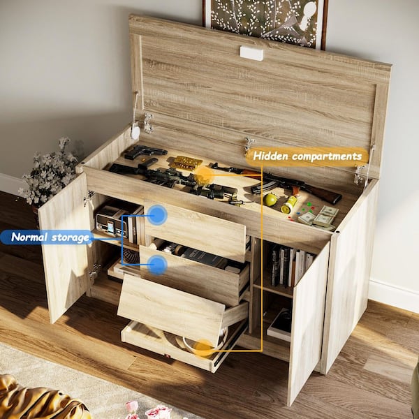 FUFU&GAGA Light Oak Wood Top 55.1 in. Sideboard with Hidden Gun