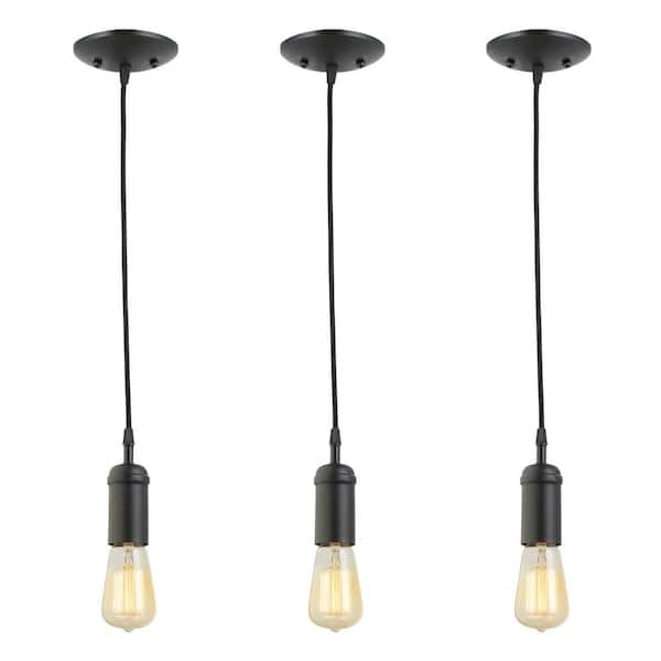 Photo 1 of 1-Light Black Vintage Pendant with Black Woven Fabric Cord with Adjustable Upto 60 in. (Pack of 3)
+++BOXES SLIGHTLY DAMAGED AT THE CORNER+++