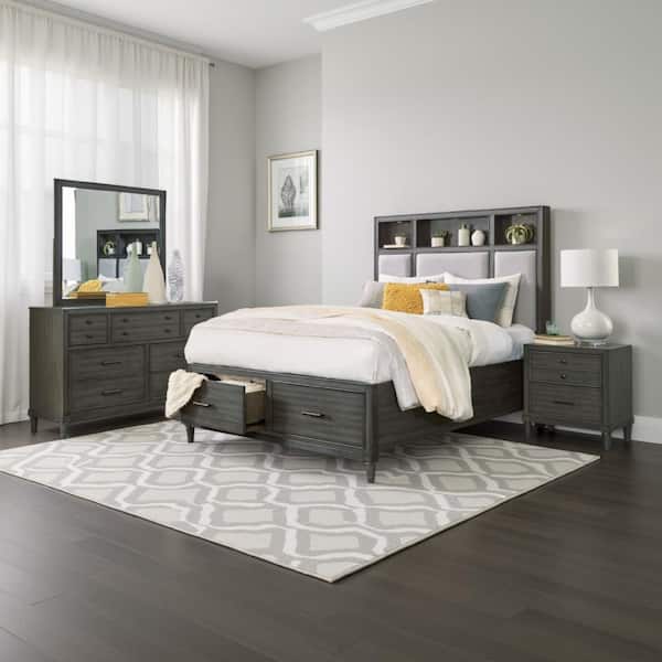 Benjara Celia 4-Piece Warm Gray Queen Engineered Wood Bedroom Set