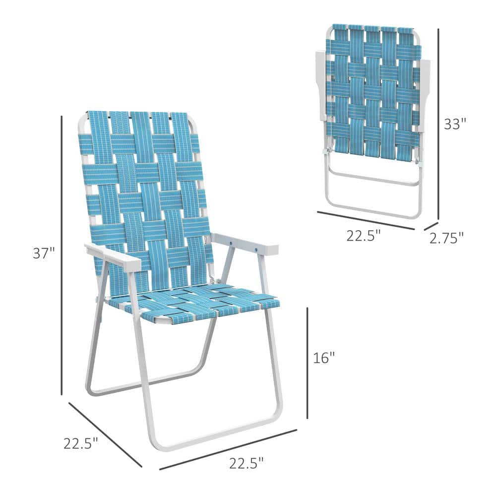 Set of 4 Blue Woven Strap Folding Patio Chairs with Armrests