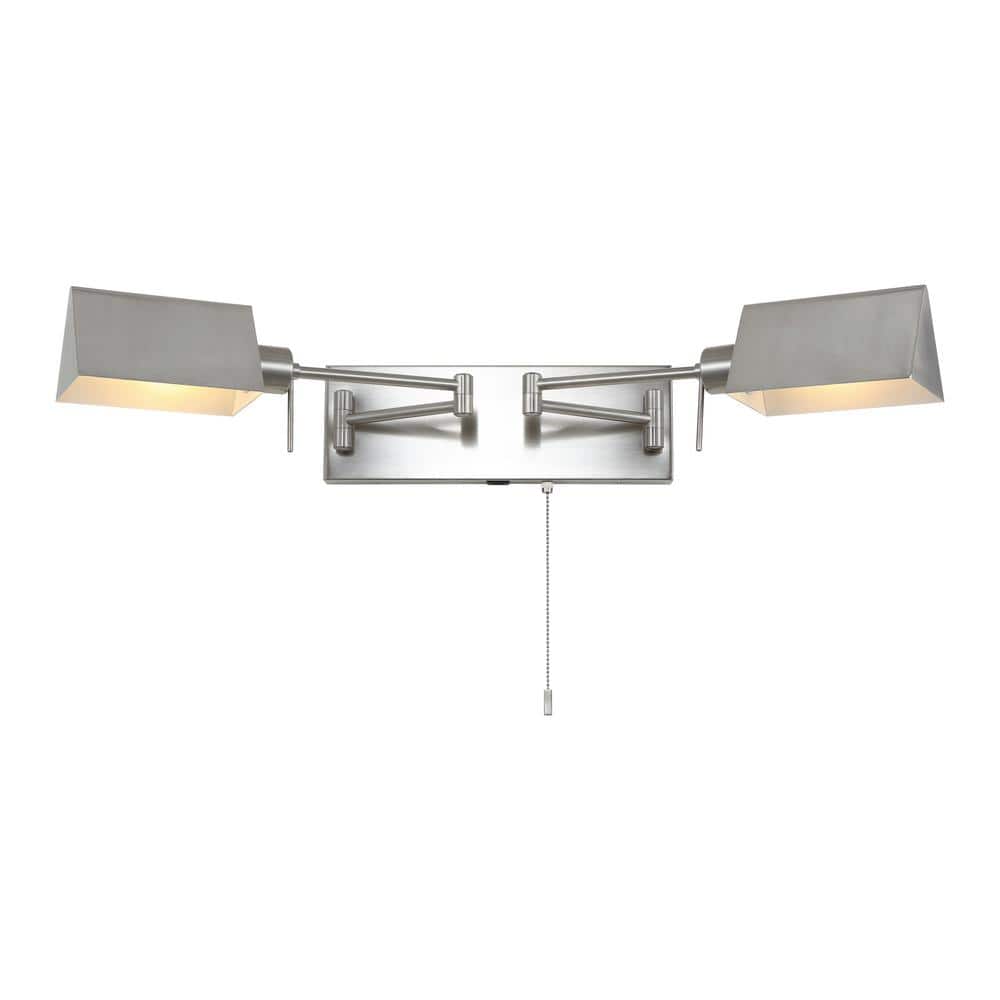 White Iron Double Swing Arm Wall Sconce with USB Port