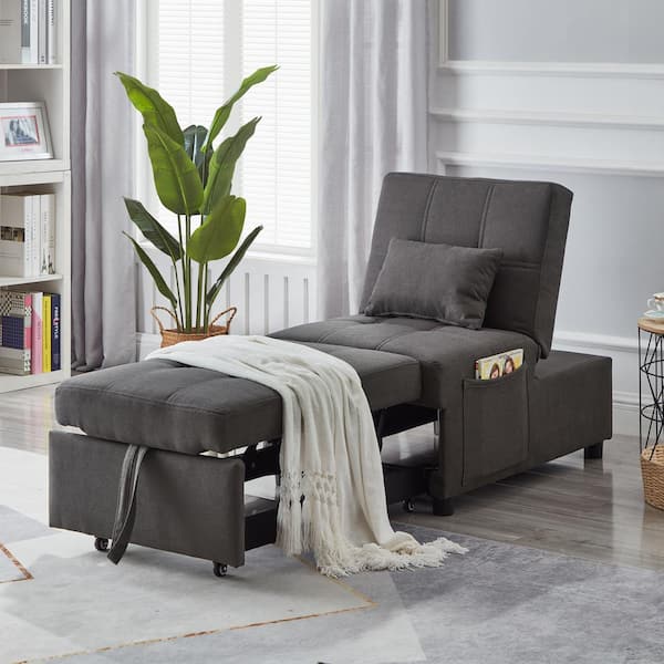 Noble House Tines 70 in. Modern Polyester Upholstery Convertible Twin Size Sofa Bed Chair, Wood And Metal Frame, Grey